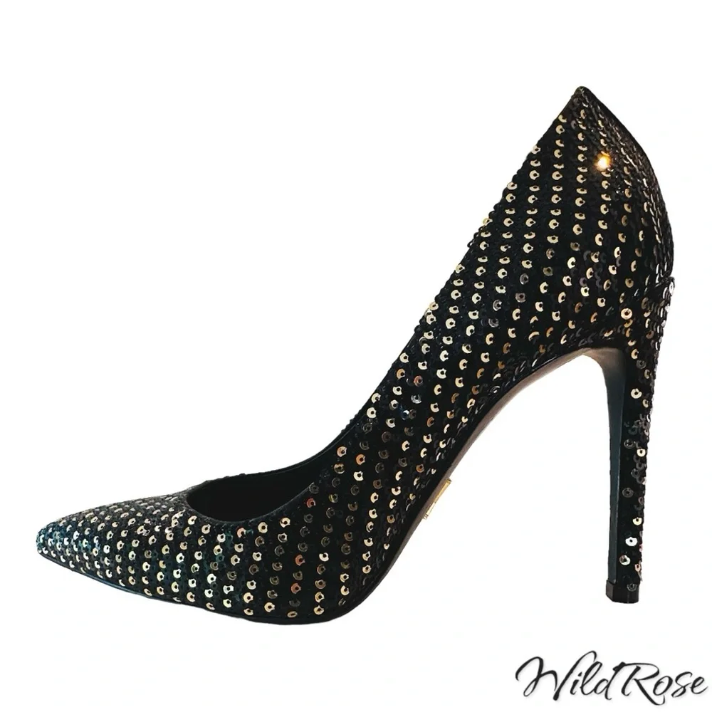 Louis Vuitton LV ‘Midnight Sun’ Black & Gold Sequins Pointy Toe Leather Pumps 36 - Picture 3 of 16